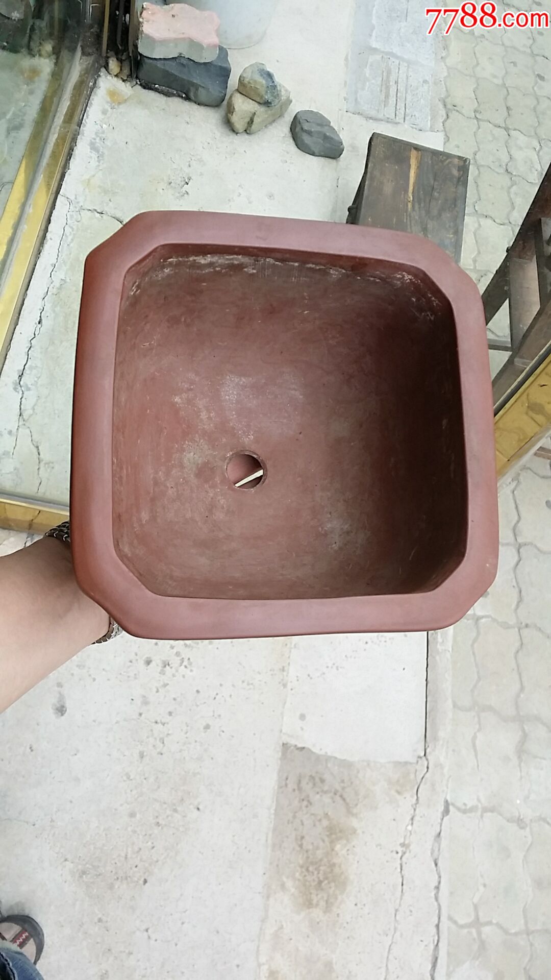 文革四方八角紫砂花盆一只