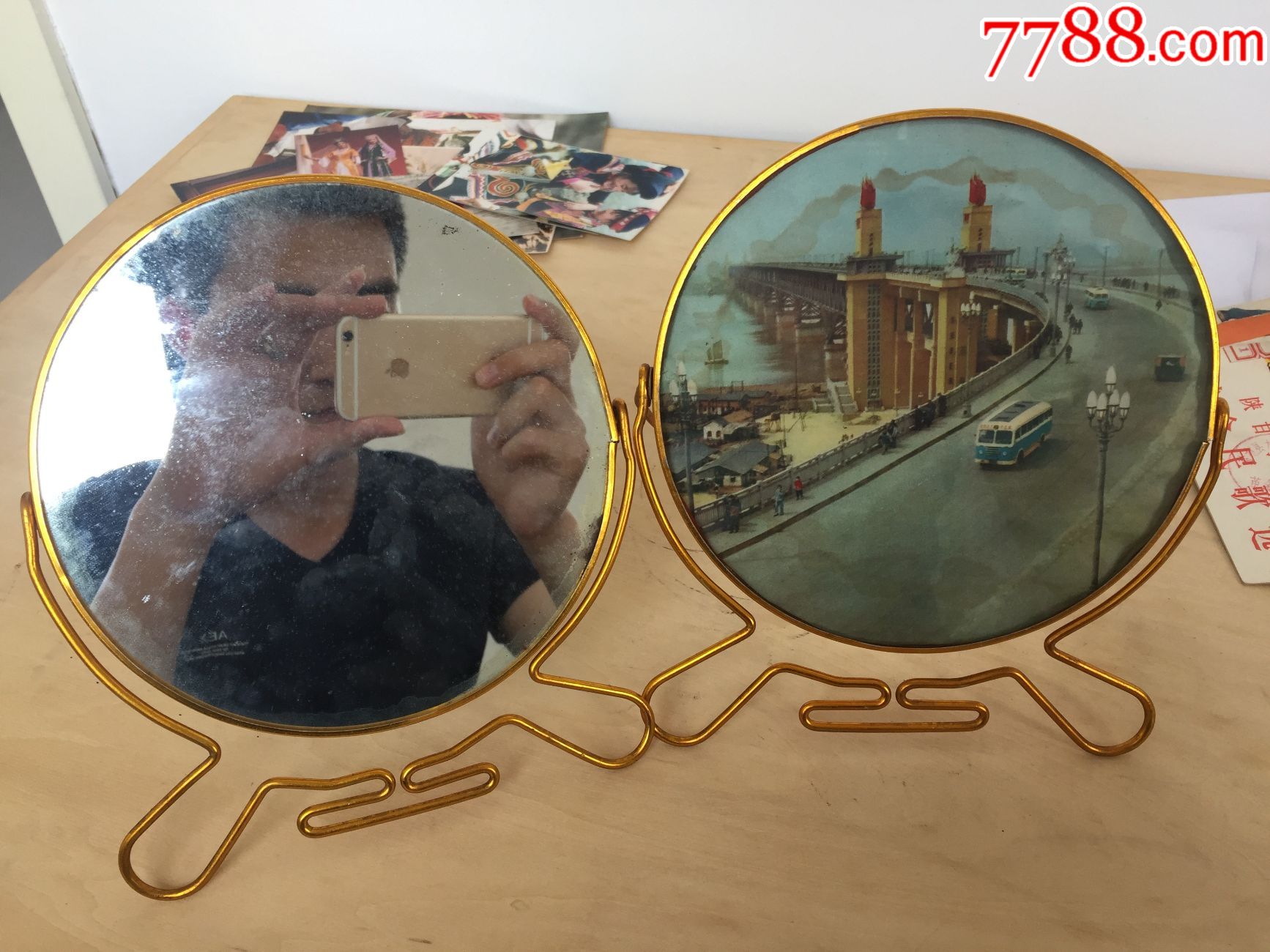 文革长江大桥面老镜子一对_价格280.