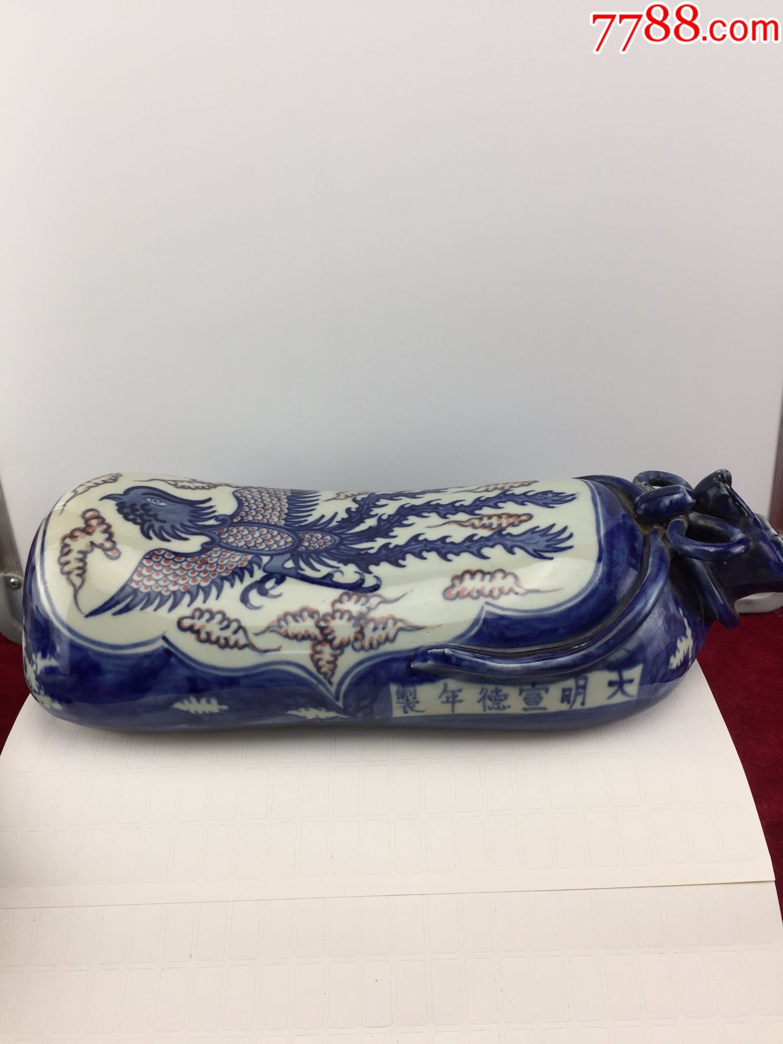 青花古凤纹老瓷枕a0519