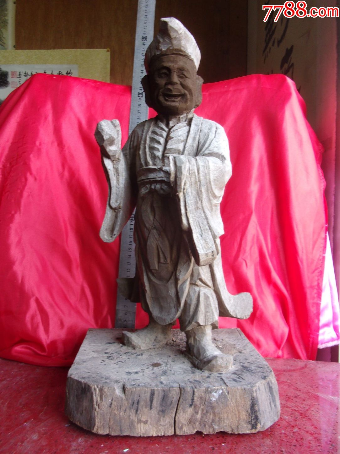 一口价木雕人物雕像济公一手缺脸部小修重46斤挺大