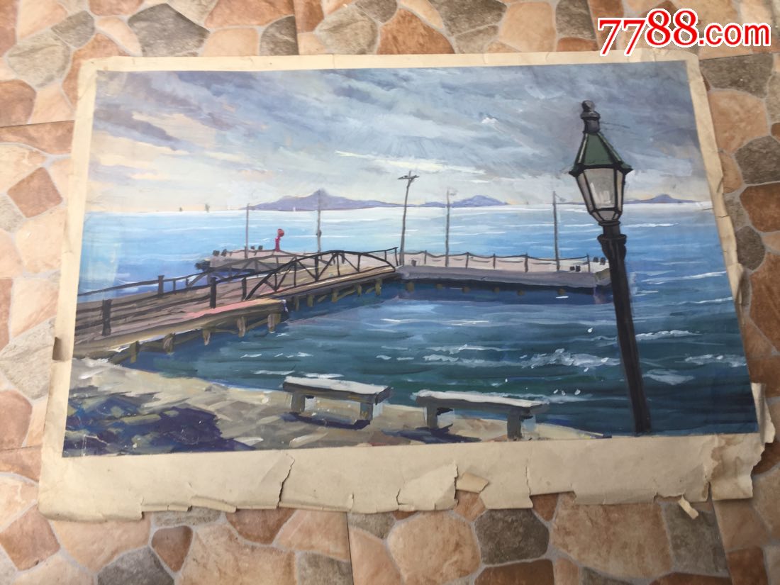 海边风景_水粉/水彩原画_作品欣赏_收藏价值_7788字画网