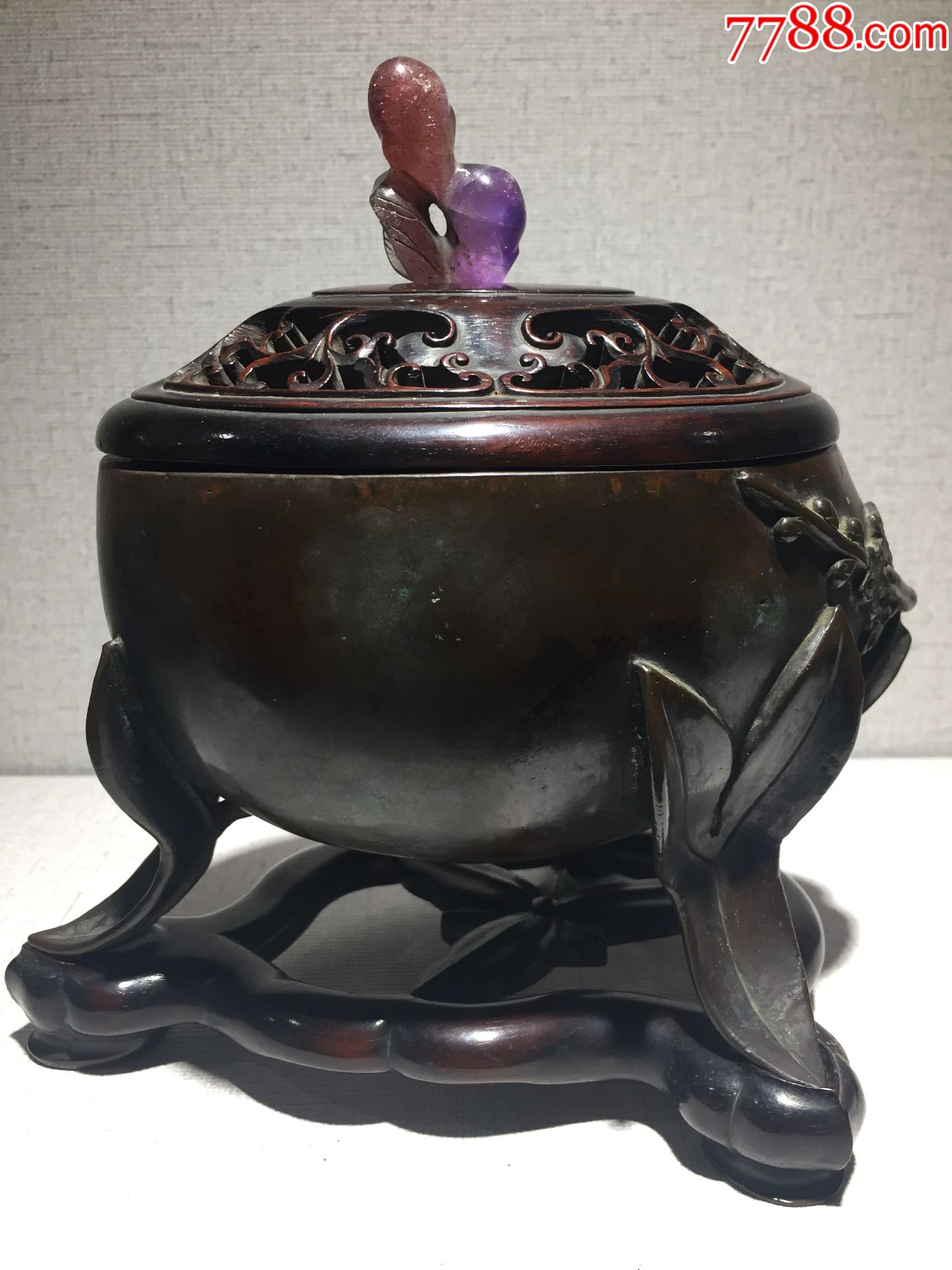 清代木熏炉原配紫檀盖和底座