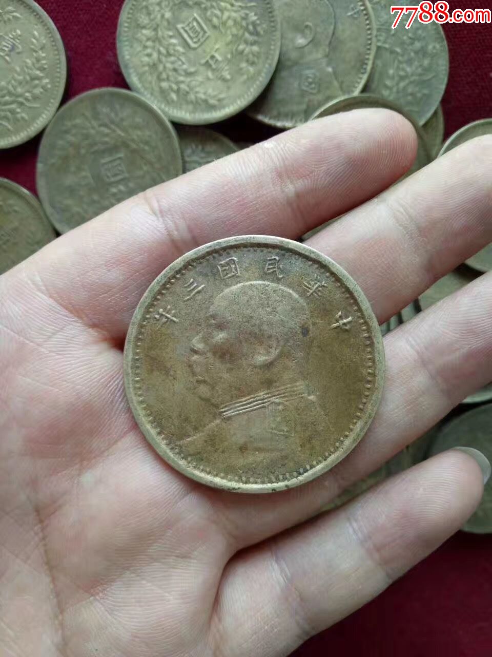 民国私铸黄铜袁大头银元一堆