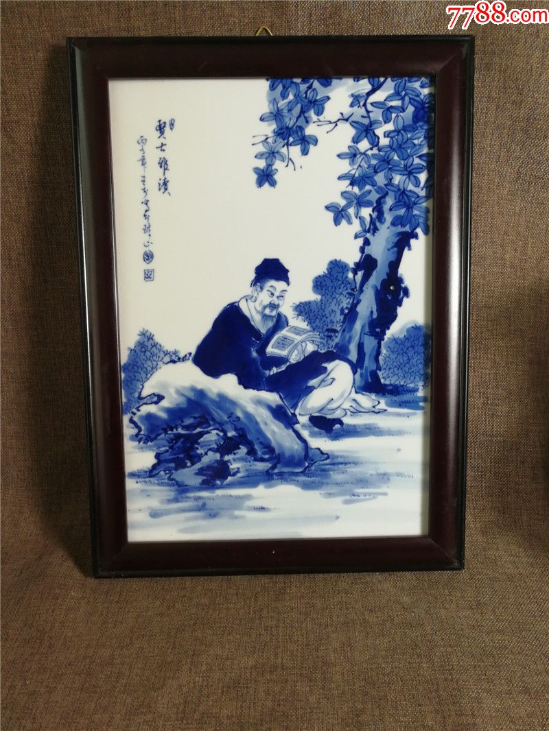 手绘青花人物瓷板