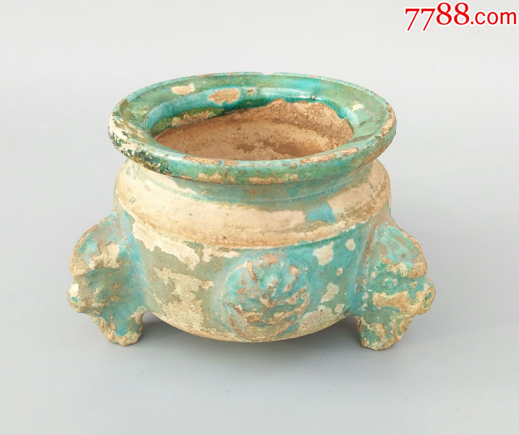 元.孔雀蓝釉.兽足香炉