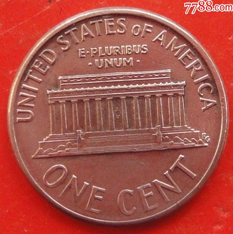 美国硬币美国总统林肯背为林肯纪念堂1美分1992年保真美品.