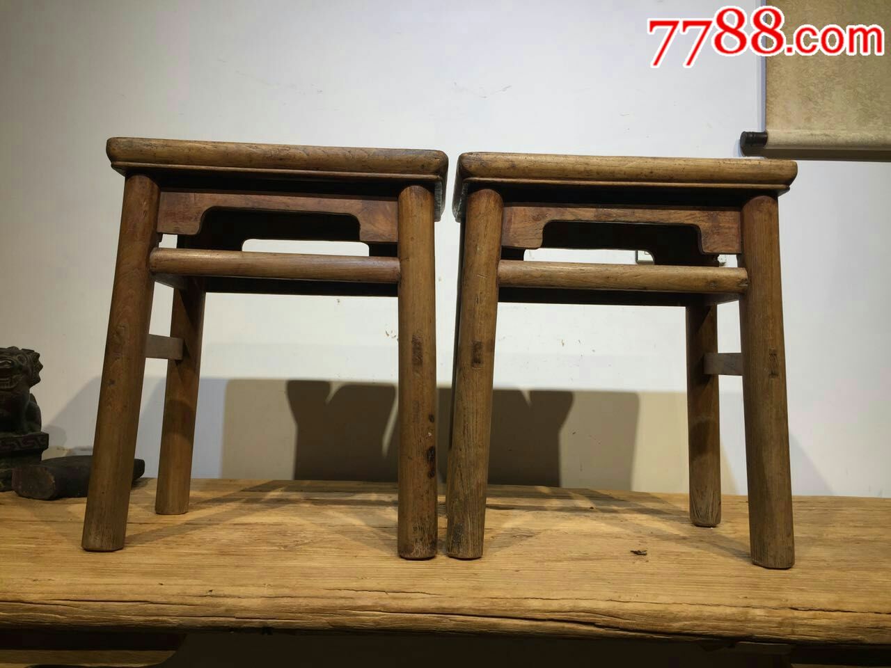 清代榆木长方凳一对