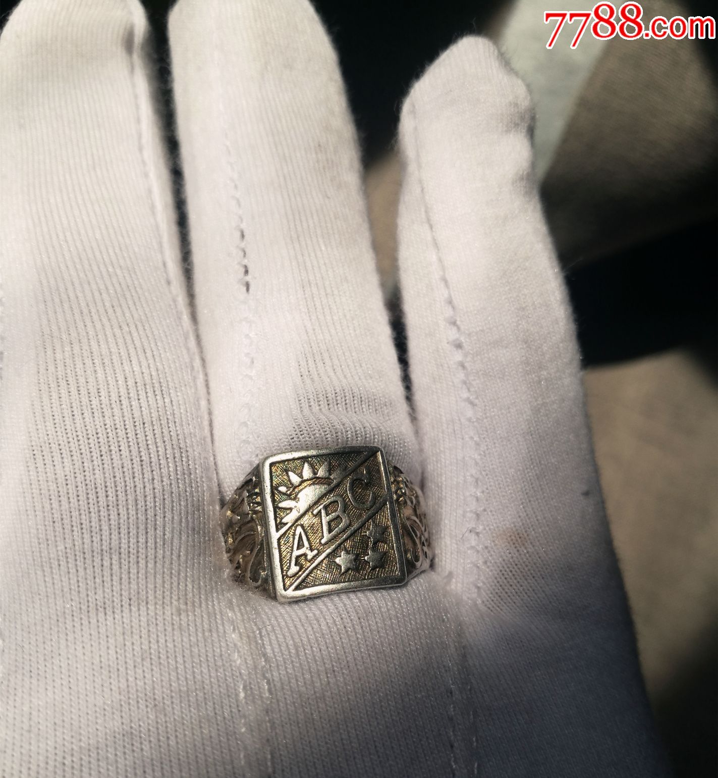 民国抗战国军原品纹银戒指中缅印战区驻华美军飞虎队纯银首饰