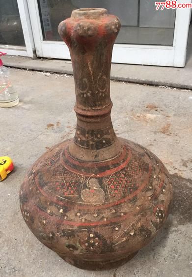 汉代彩绘蒜头瓶一个_彩陶_鉴别图片_收藏价格_7788陶器收藏