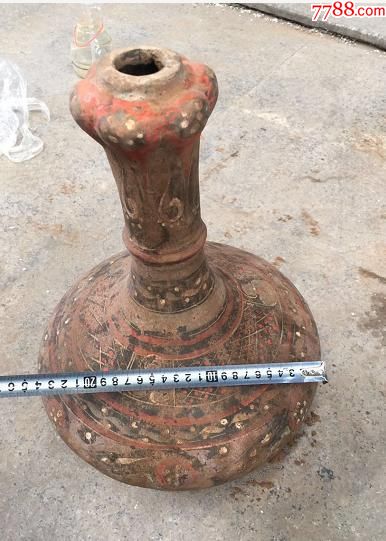 汉代彩绘蒜头瓶一个_彩陶_第9张_7788陶器收藏