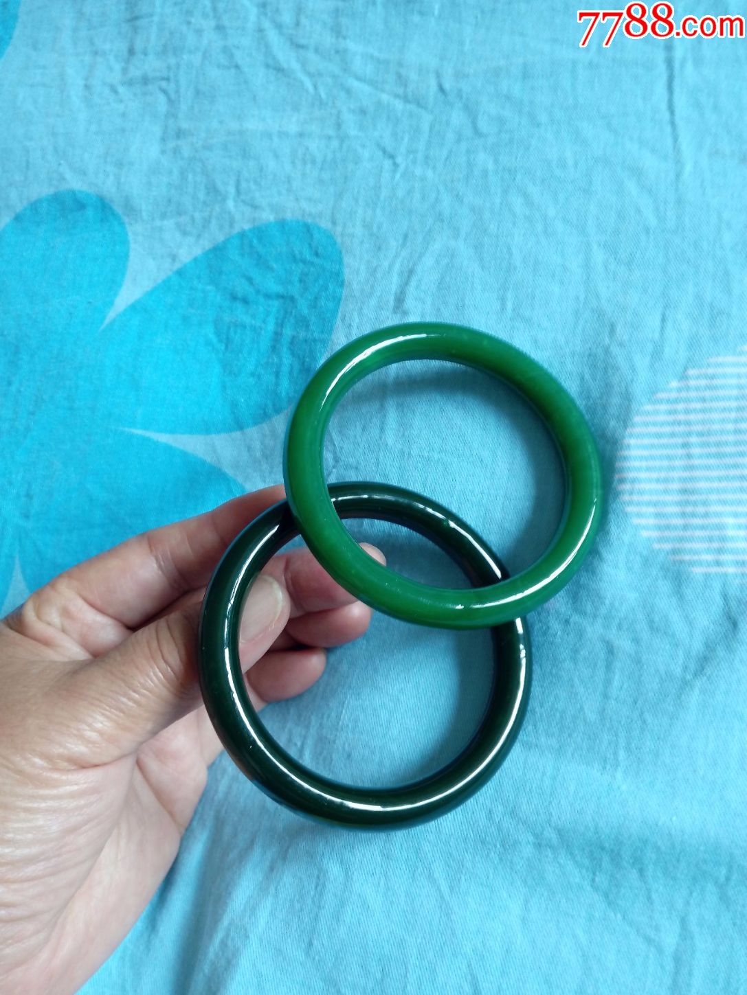 老琉璃仿翡翠绿老绿手镯两只