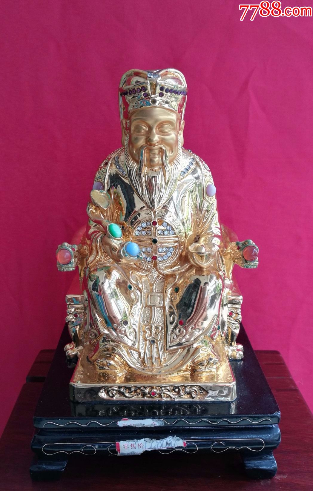 镀金镶人工宝石(仿宝石)土地公铜塑像