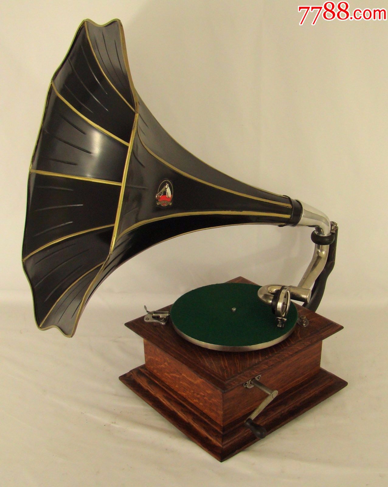 百年古董美国胜利狗牌victori型大喇叭留声机手摇唱机