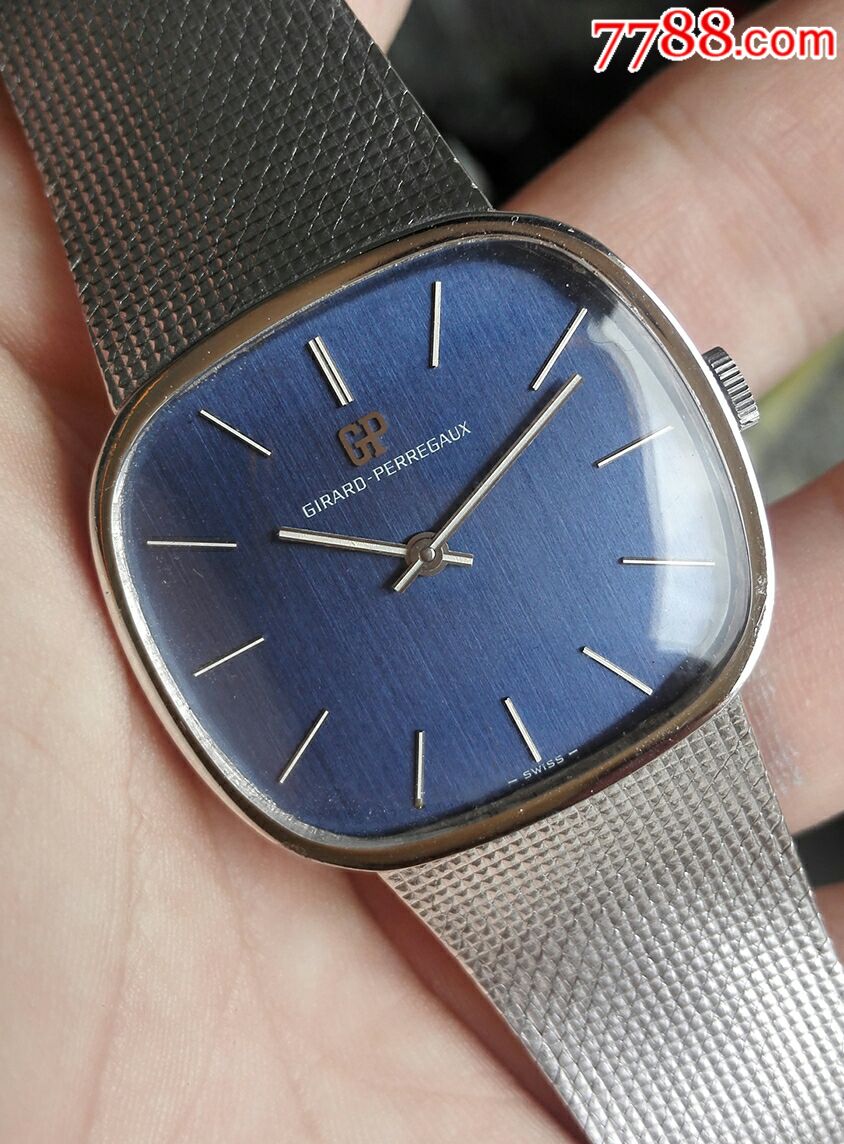 瑞士古董芝柏牌蓝面手卷机械表