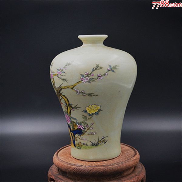 清雍正粉彩彩花鸟梅瓶古董古玩_青花瓷_第3张_7788瓷器