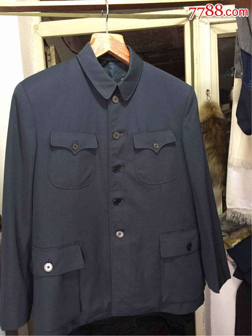 翠竹牌毛华达尼中山装灰蓝色
