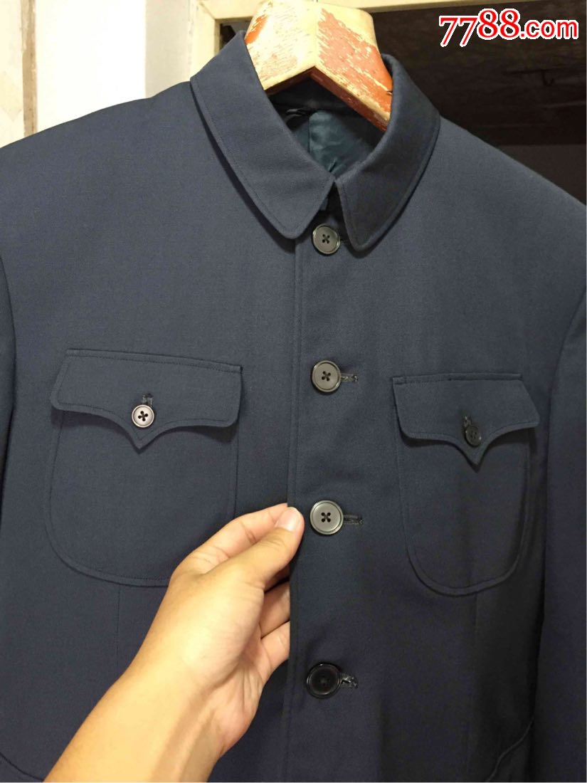 翠竹牌毛华达尼中山装灰蓝色