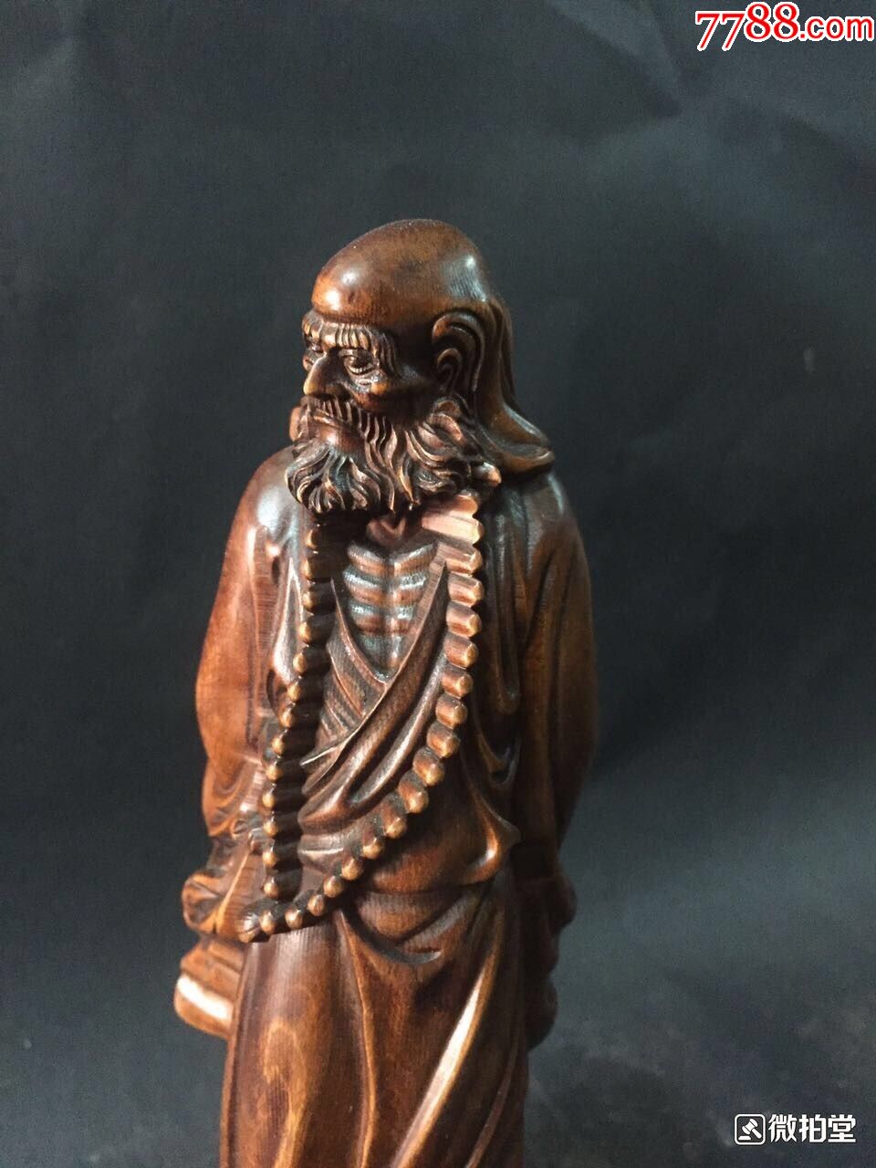 老料黄杨木雕刻"达摩祖师"人物摆件尺寸6.5×21厘米包浆醇厚古色古香