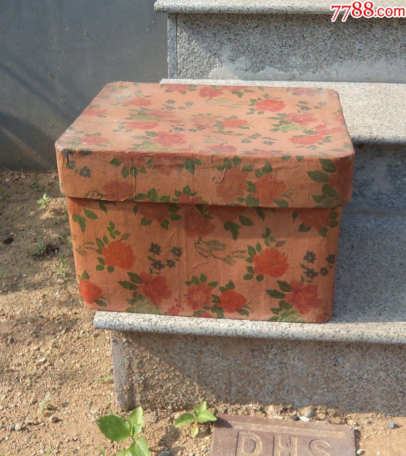 文革时期胶东民俗手工艺花纸糊笸箩盒子老物件古董古玩杂项收纳箱