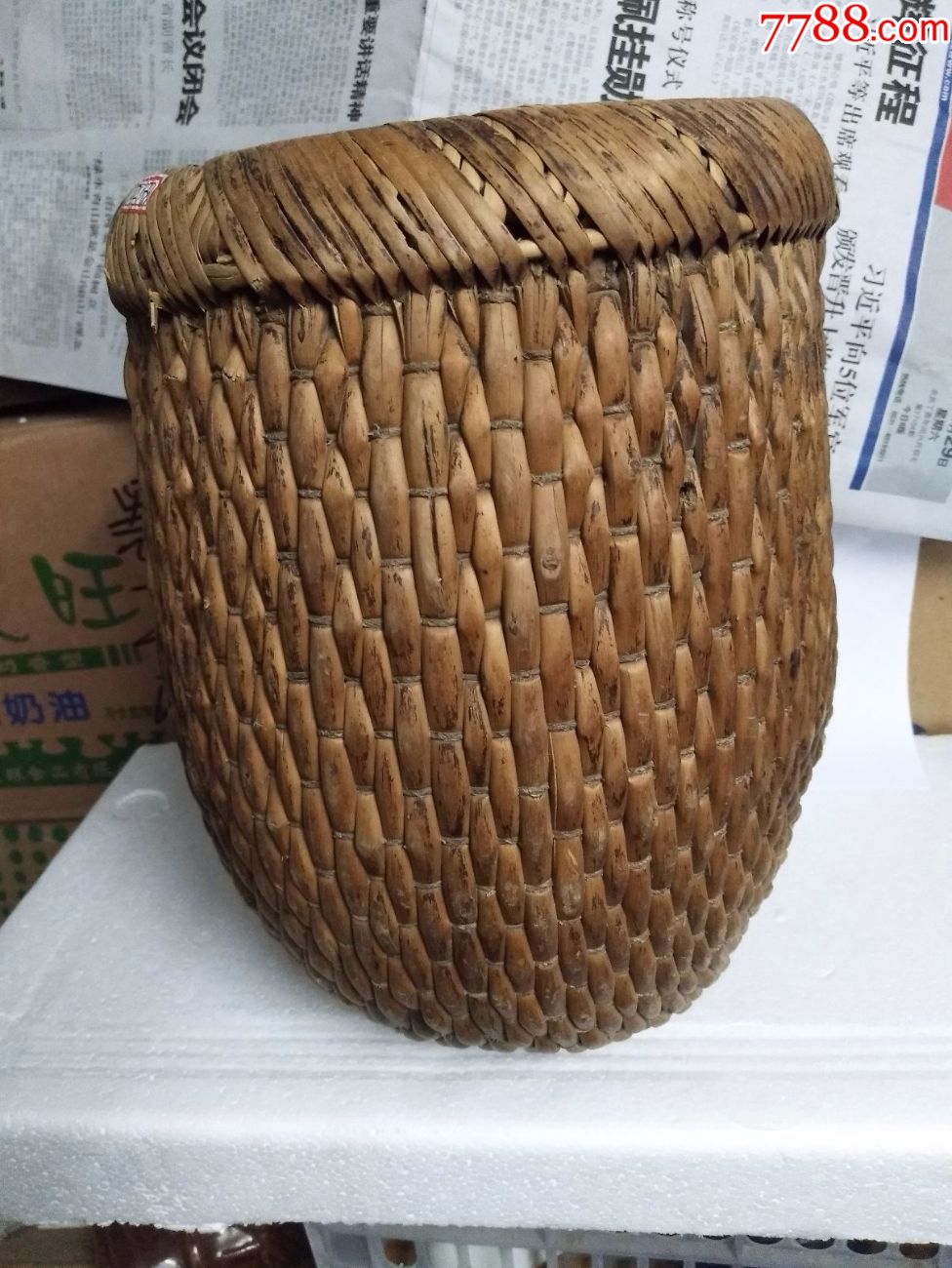古董古玩瓷器民俗保真包老民国老旧物件柳编量斗升斗米斗77lyb1