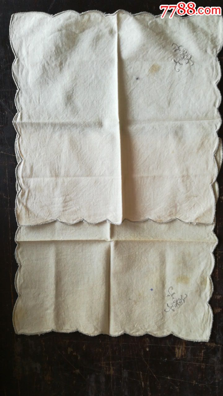 五十年代棉布绣花绣边手绢二个_手帕/手绢_翰墨堂【7788收藏__收藏