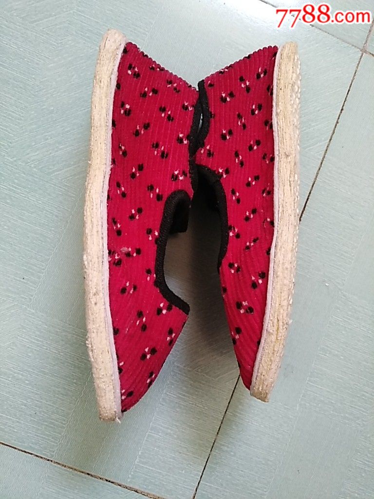 全新花绒面手工布鞋