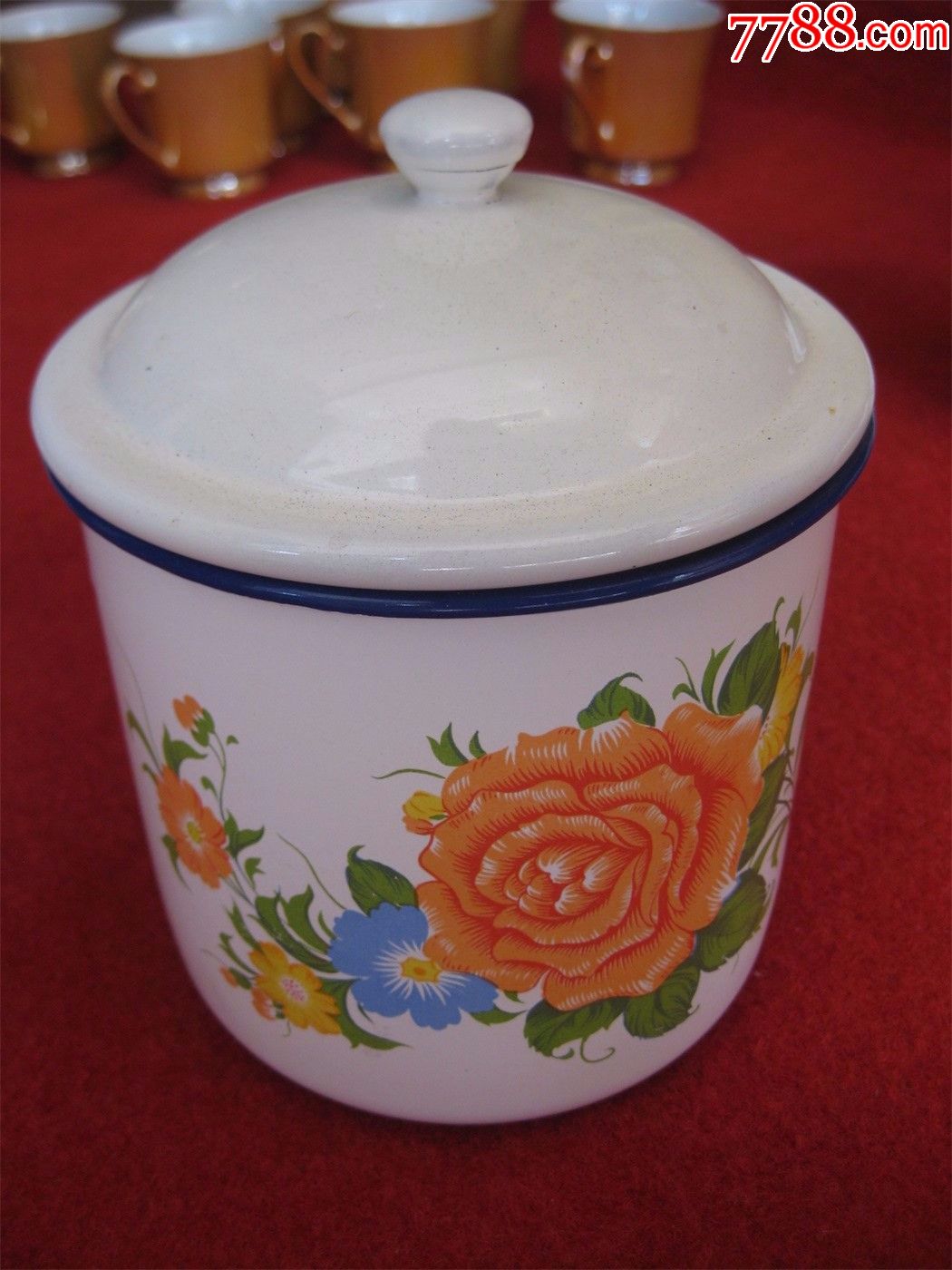 怀旧收藏八十年代搪瓷杯子缸子花卉图案建设牌浓浓年代感好品