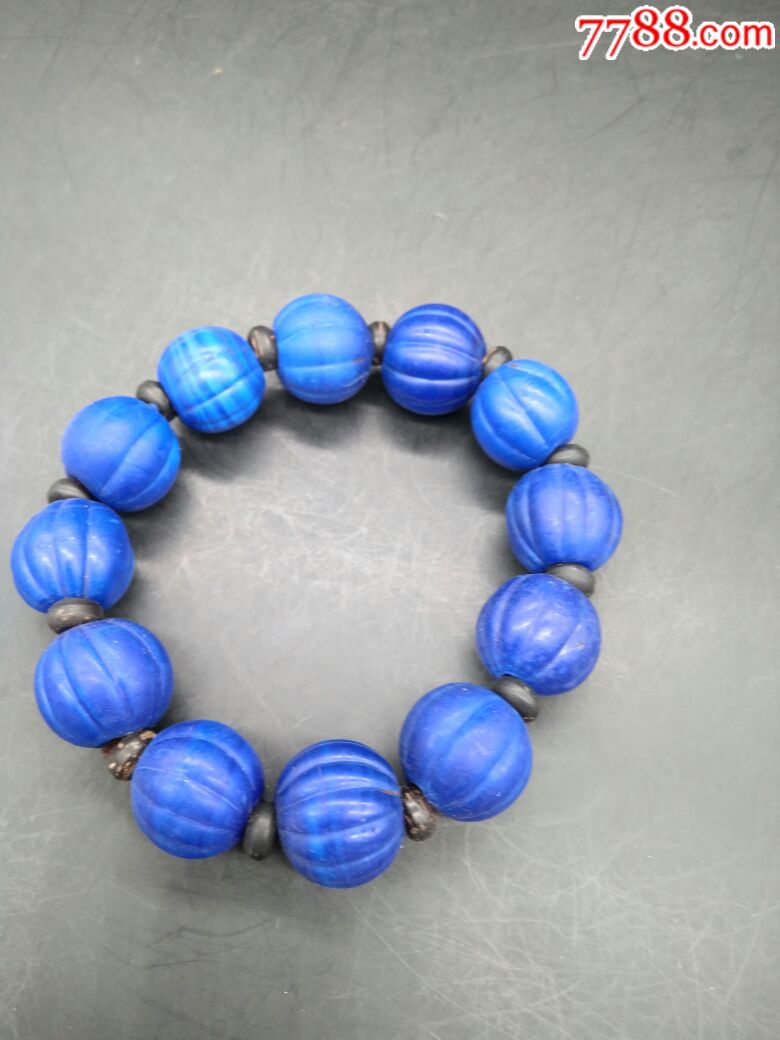 竹石居南瓜瓣蓝色琉璃手串