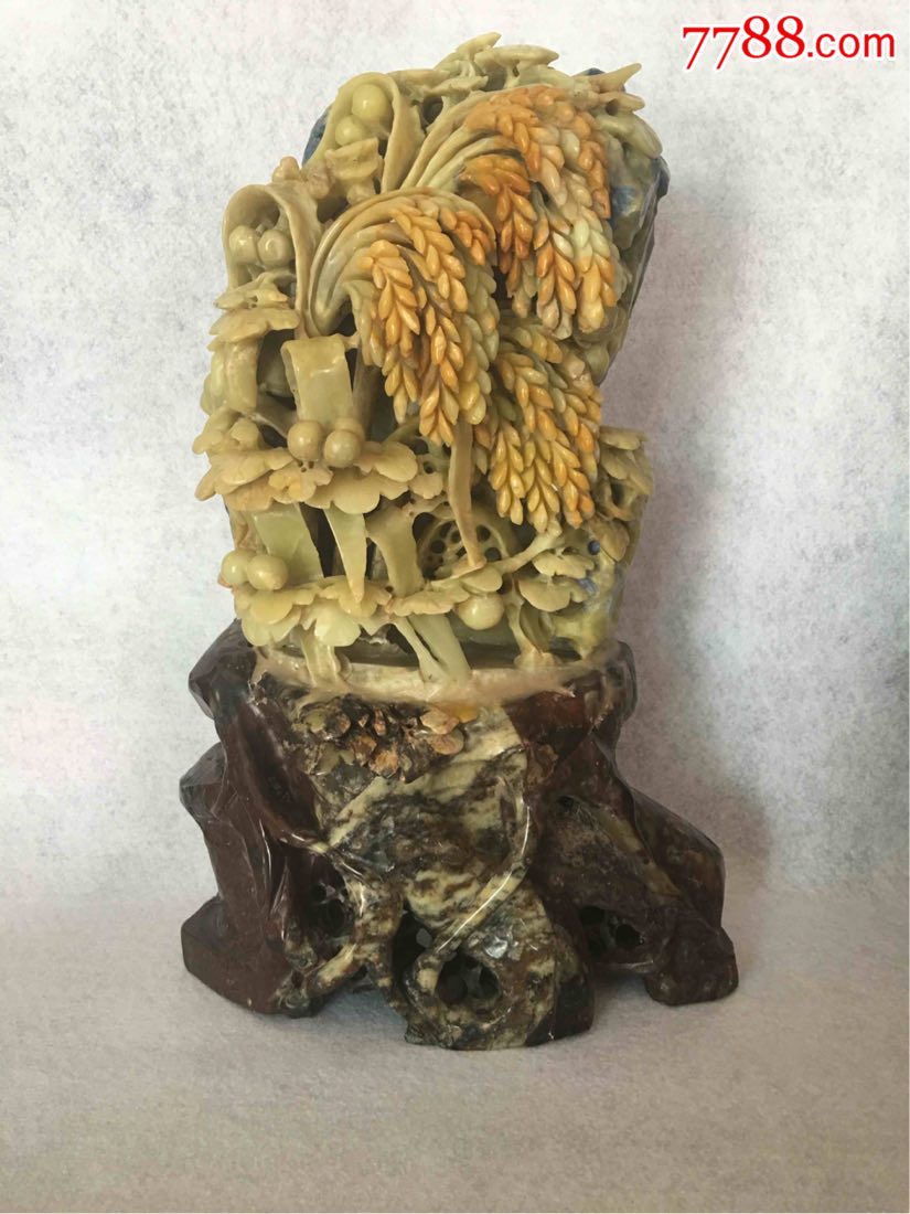 青田石雕水稻寓意水到渠成