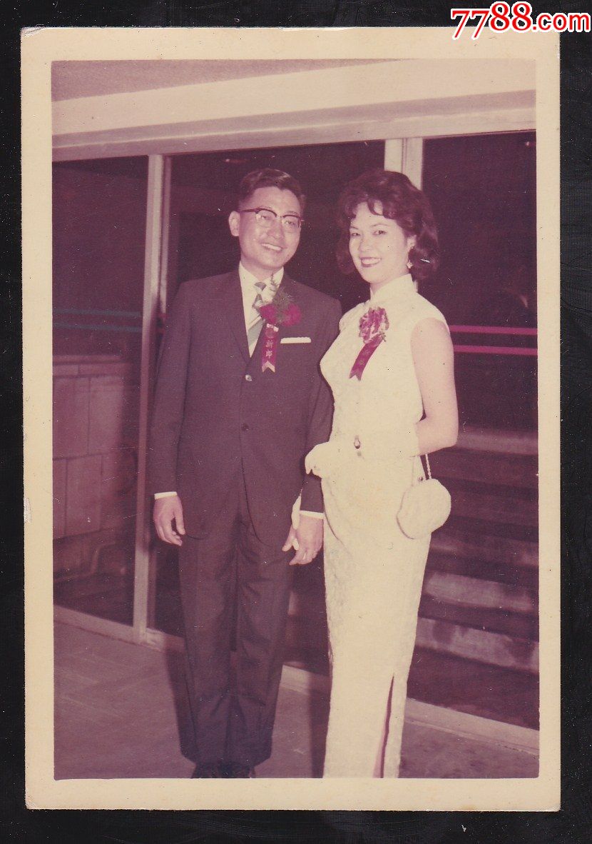 40年代香港结婚彩照,新娘新郎合影