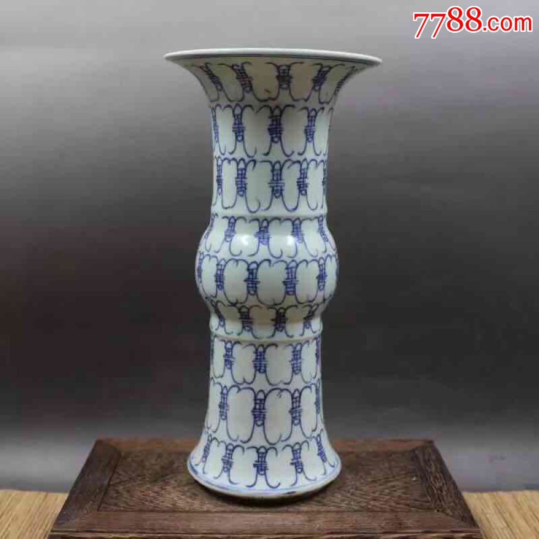 老厂货清康熙青花万寿无疆花觚瓶