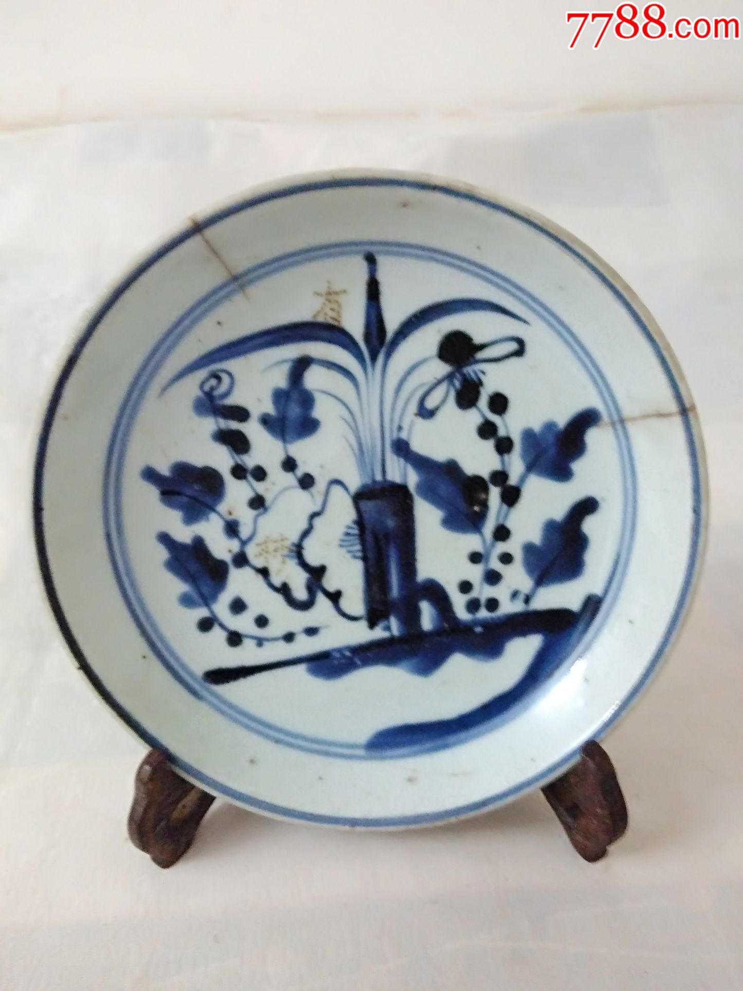 1513清代兰花纹青花盘