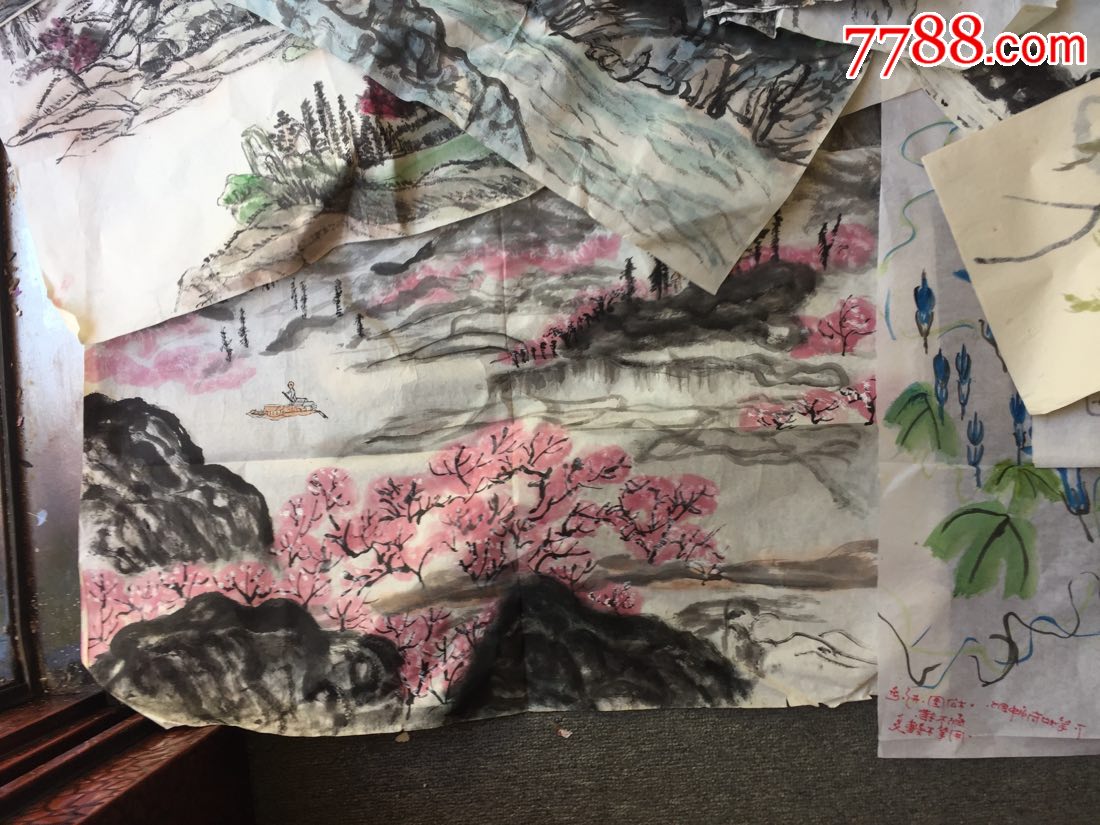 90年代山水花鸟国画一大堆100多张一起卖