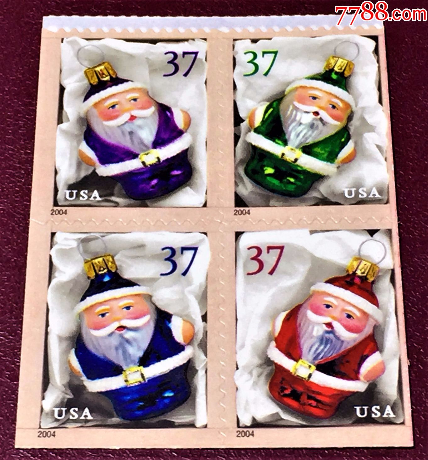 美国2004年发行圣诞老人四方连套票_美洲邮票_先诚后信【7788收藏