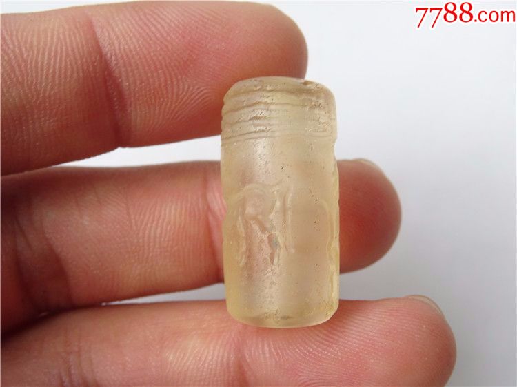 c56西亚萨珊题材图腾水晶滚印珠印章桶珠