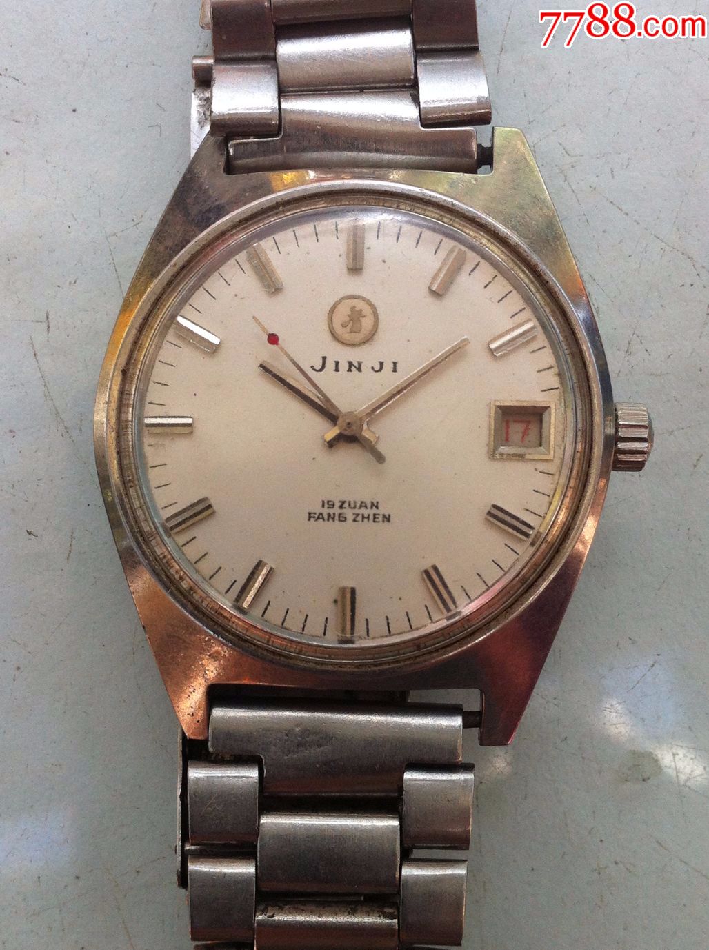 上海金鸡牌日历机械手表7220j