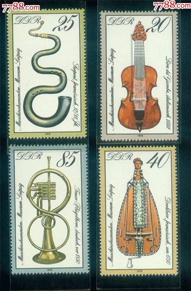 德国邮票东德1979年莱比锡乐器博物馆藏品音乐4全新