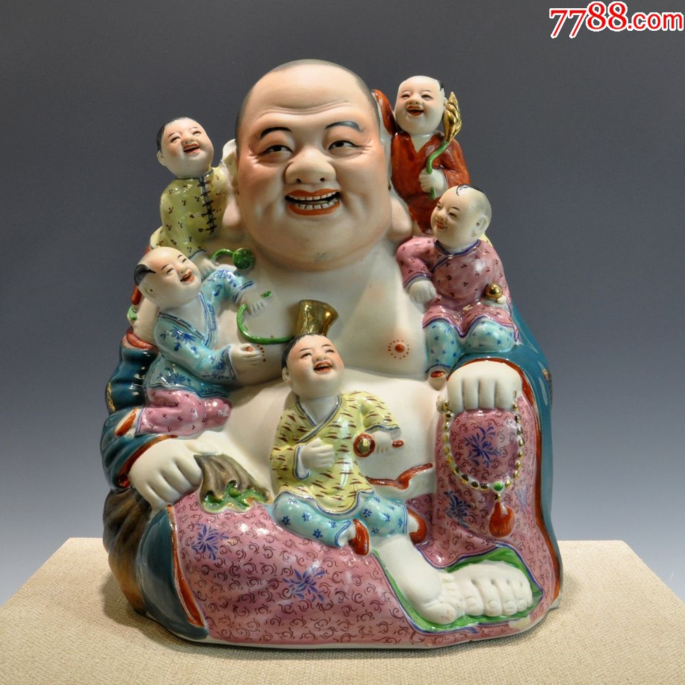 景德镇精品瓷塑五子戏佛带底款