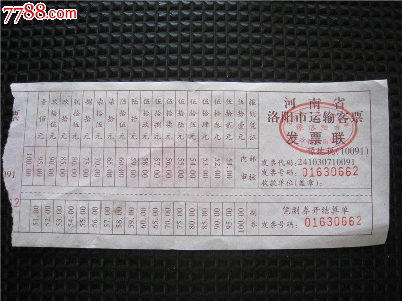 河南省洛阳市运输客票发票