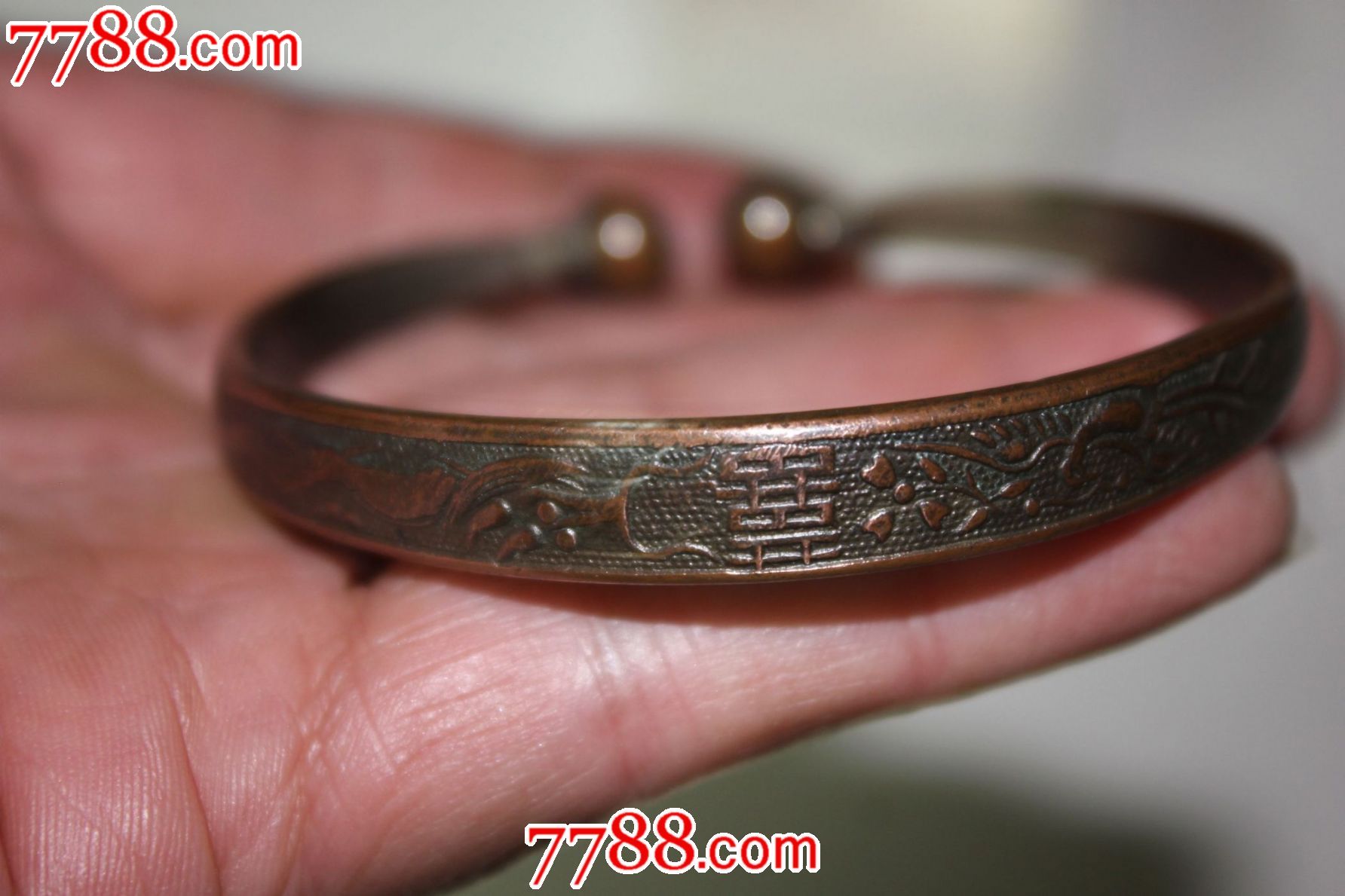 民国紫铜"喜字"龙凤镯子一只_价格80.