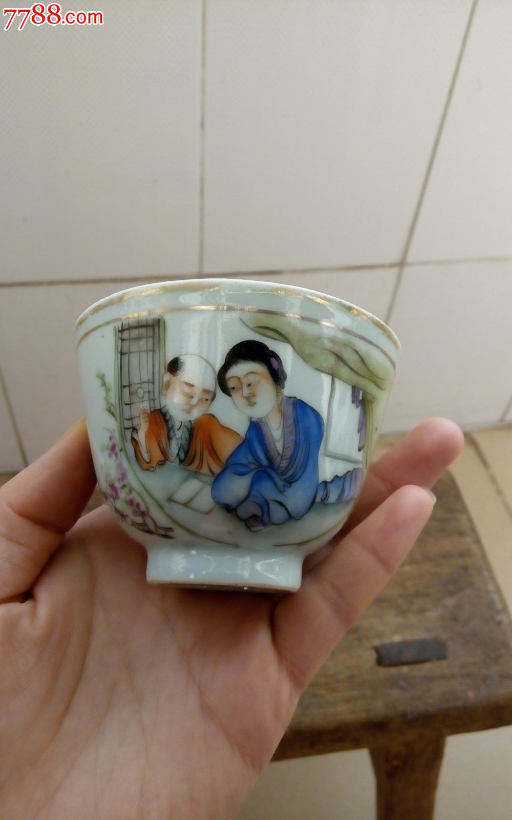 民国名家刘荣盛人物茶杯刘荣盛彩绘人物读书茶杯子瓷杯旧瓷器古玩收藏