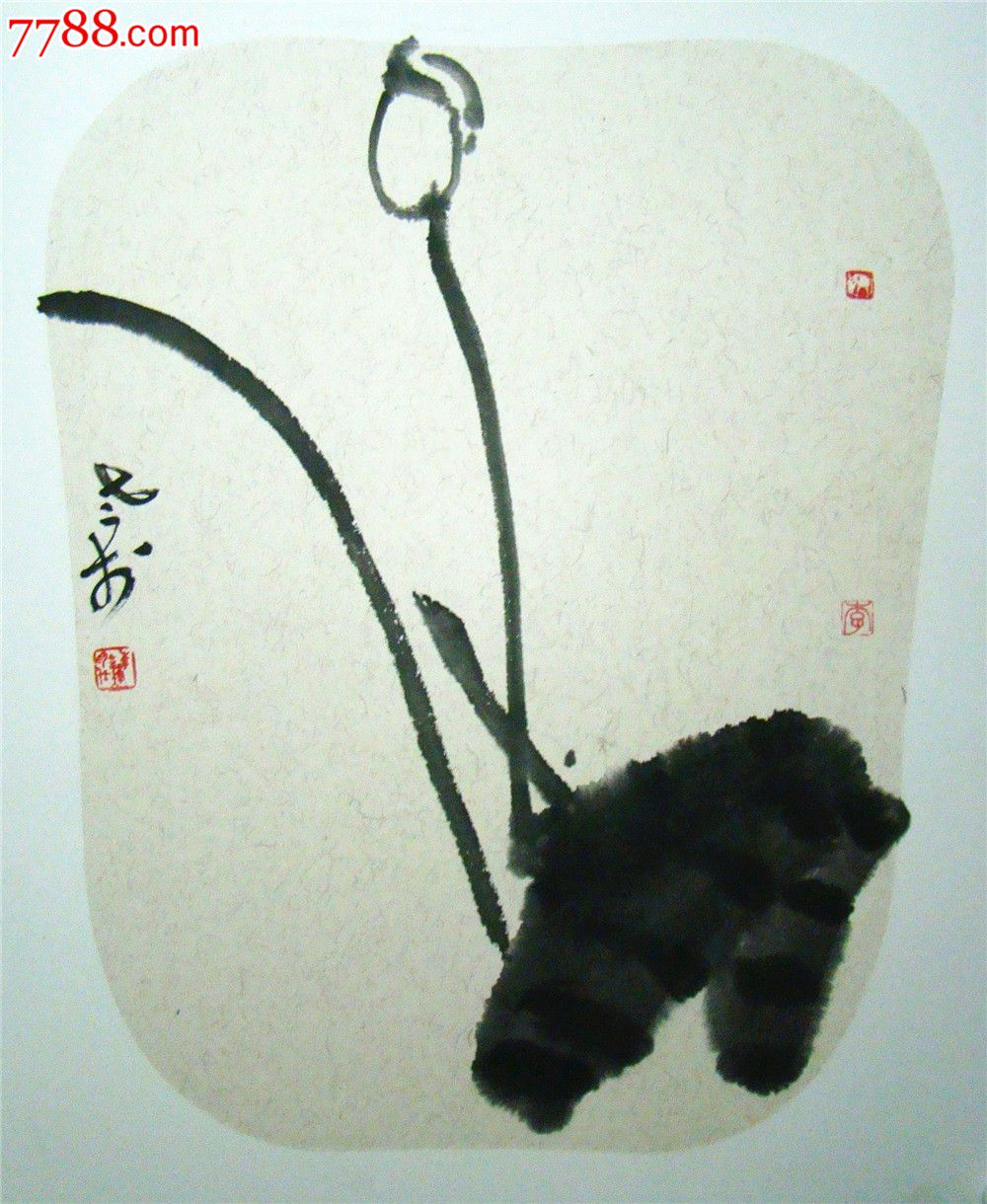 纯手绘李开石写意花鸟画扇面团扇小品《墨荷》