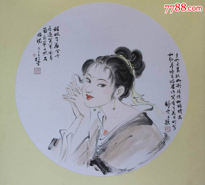 唯美派画家刘静云经典美女图_人物国画原作_北京翰辰轩画廊【7788收藏