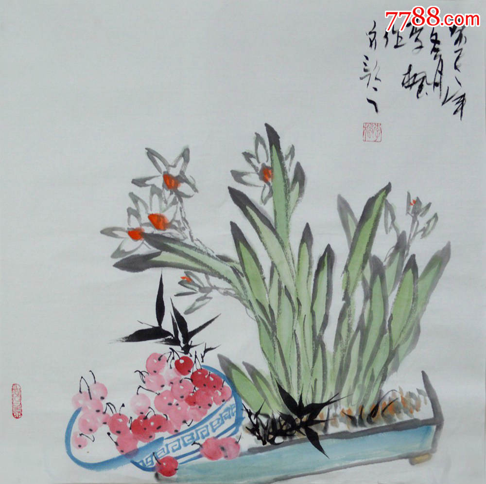 三尺斗方水墨写意花鸟画《水仙》hn1664_花鸟国画原作_第1张_7788字画