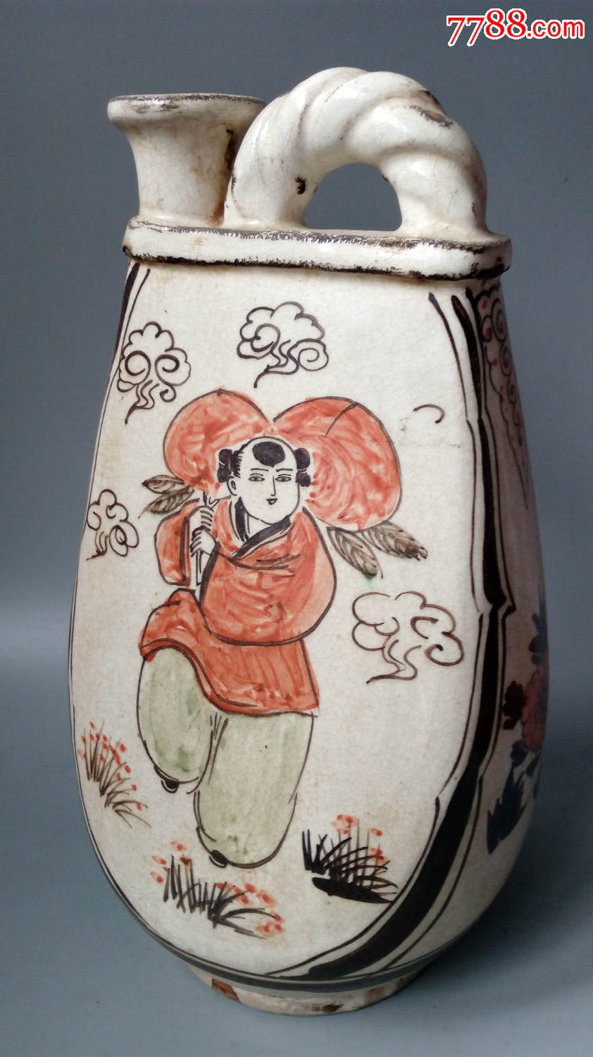 元代磁州窑闲情童子瓷瓶