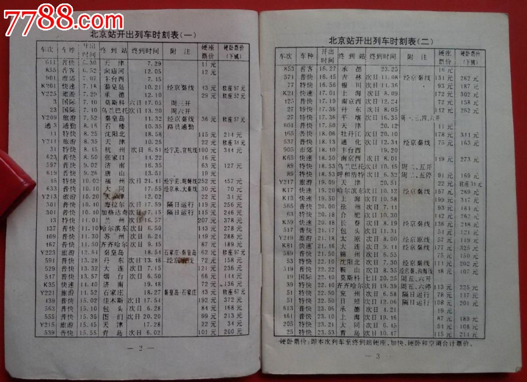 1997年北京站《列车时刻表》