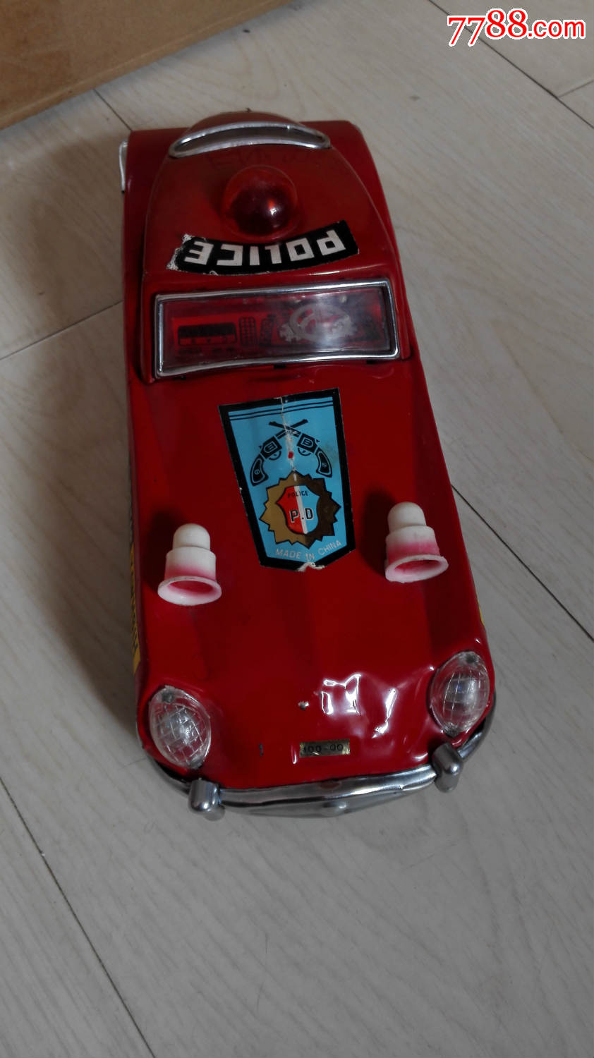 怀旧经典收藏八十年代红色铁皮电动警车玩具好品