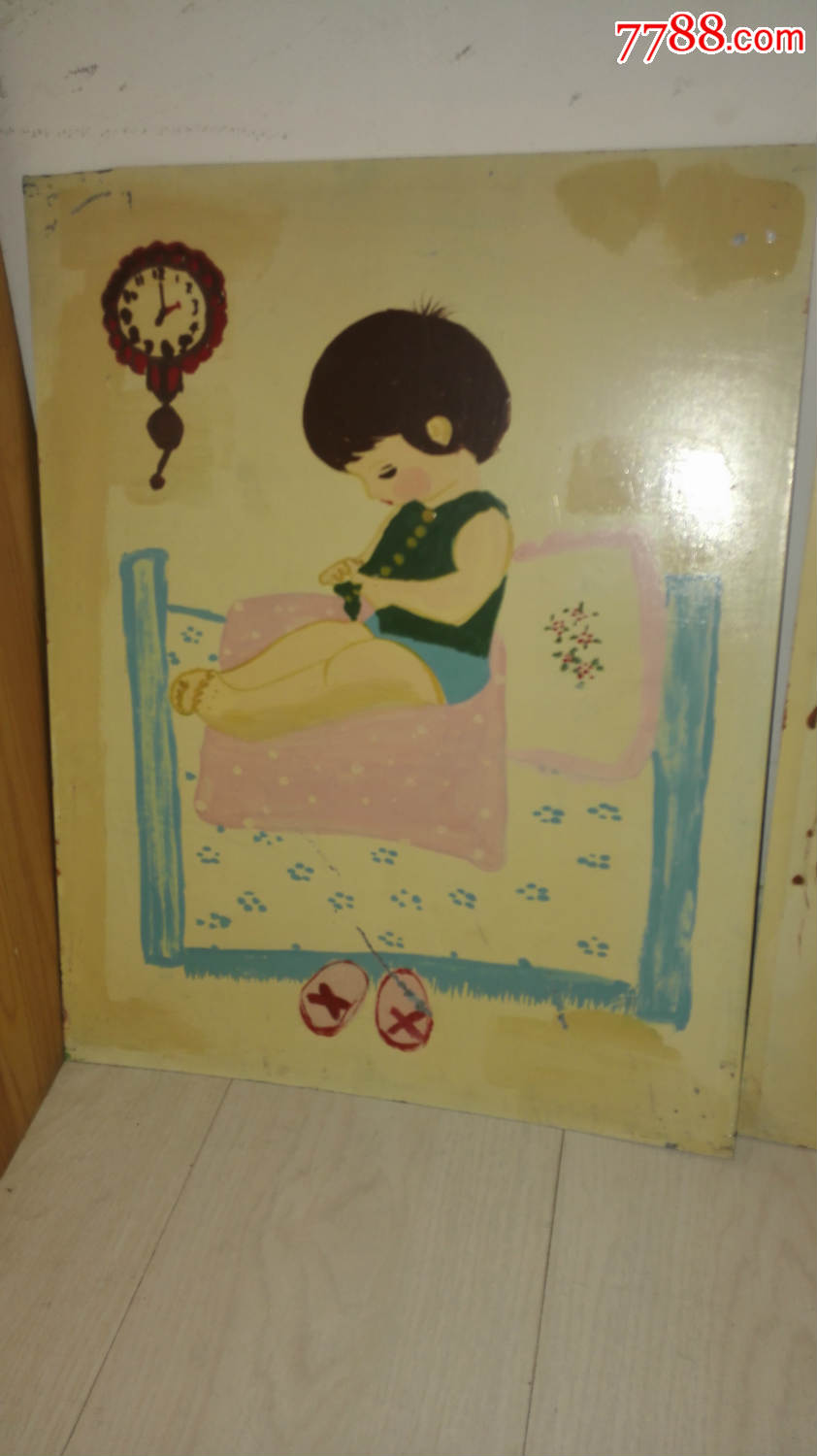 怀旧经典收藏八十年代幼儿园宝宝的一天铁皮宣传画尺寸50*40