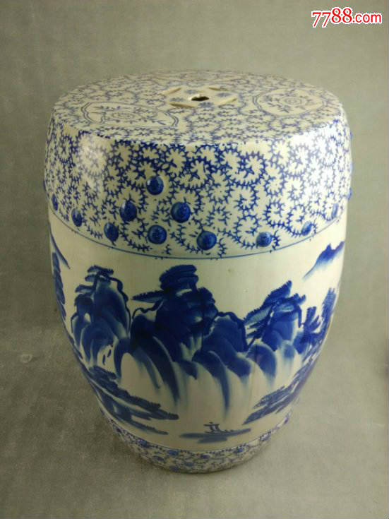 *品相完美的经典青花瓷老坐墩坐凳一只,老瓷绣墩,青花发色漂亮,器形规