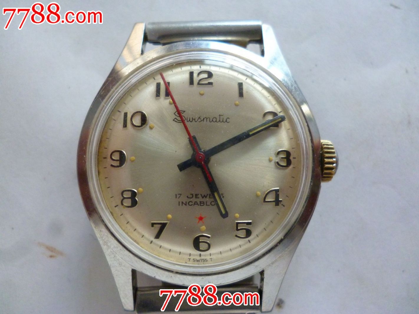 60年代瑞士四类名表红五星【suhsmacnetic】男士古董老军表!